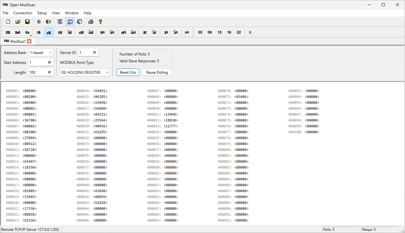 OpenModScan Screenshot